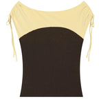 Ruffled Crop Tank With Lace Up Patchwork O Neck Sleeveless Top