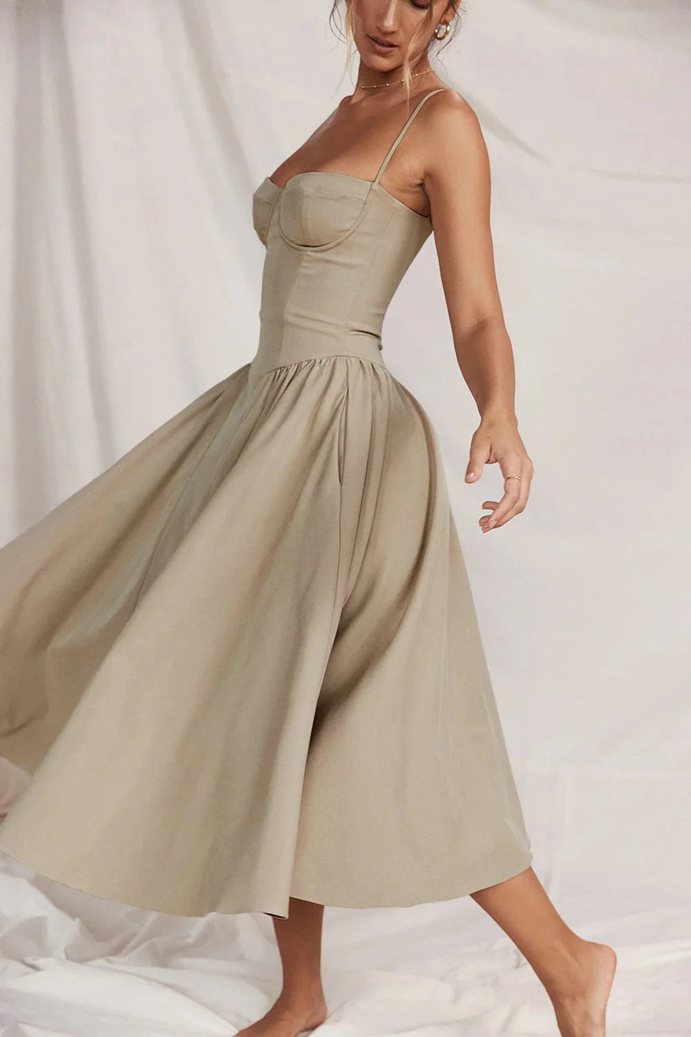 Backless Suspender Midi Dress Sleeveless A Line Style For Evening Wear