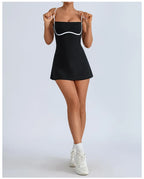 Women's Tennis Sleeveless Contrast Workout Yoga Build in Shorts Fashion Tight Fitting Skirts Suit