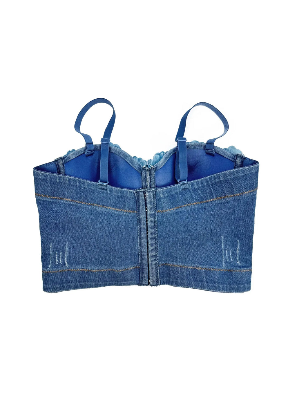 Handmade Beaded Flower Embellishment Denim Corset Vest Top