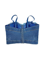 Handmade Beaded Flower Embellishment Denim Corset Vest Top
