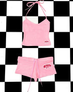 Graphic Letter Print Crop Top With Shorts Grunge Streetwear Vibe