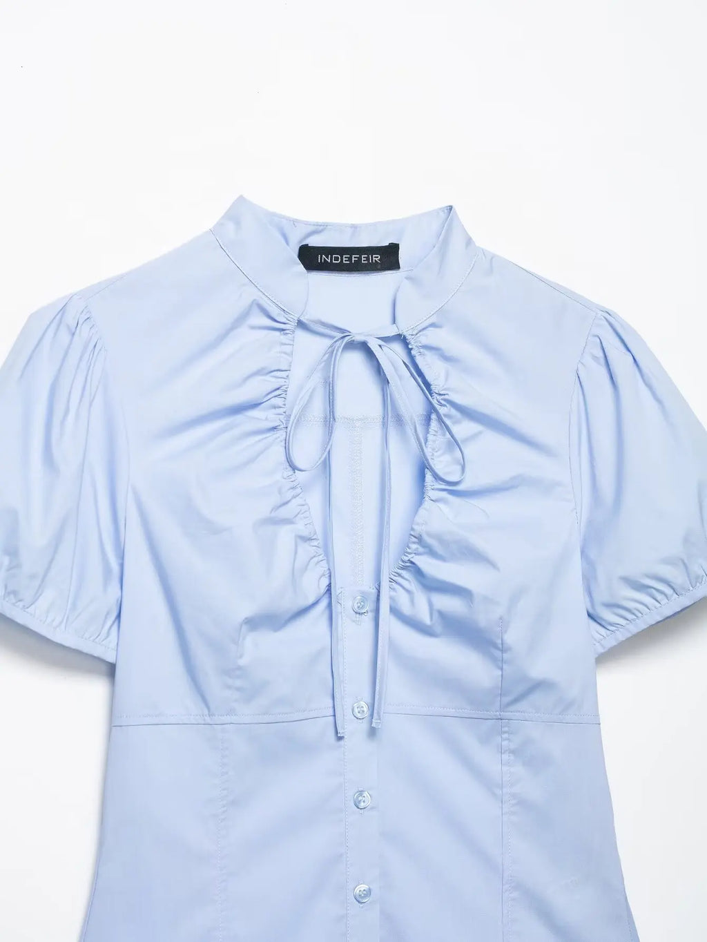 Lace Up Bow Puff Sleeve Crop Top With V Neck For Women