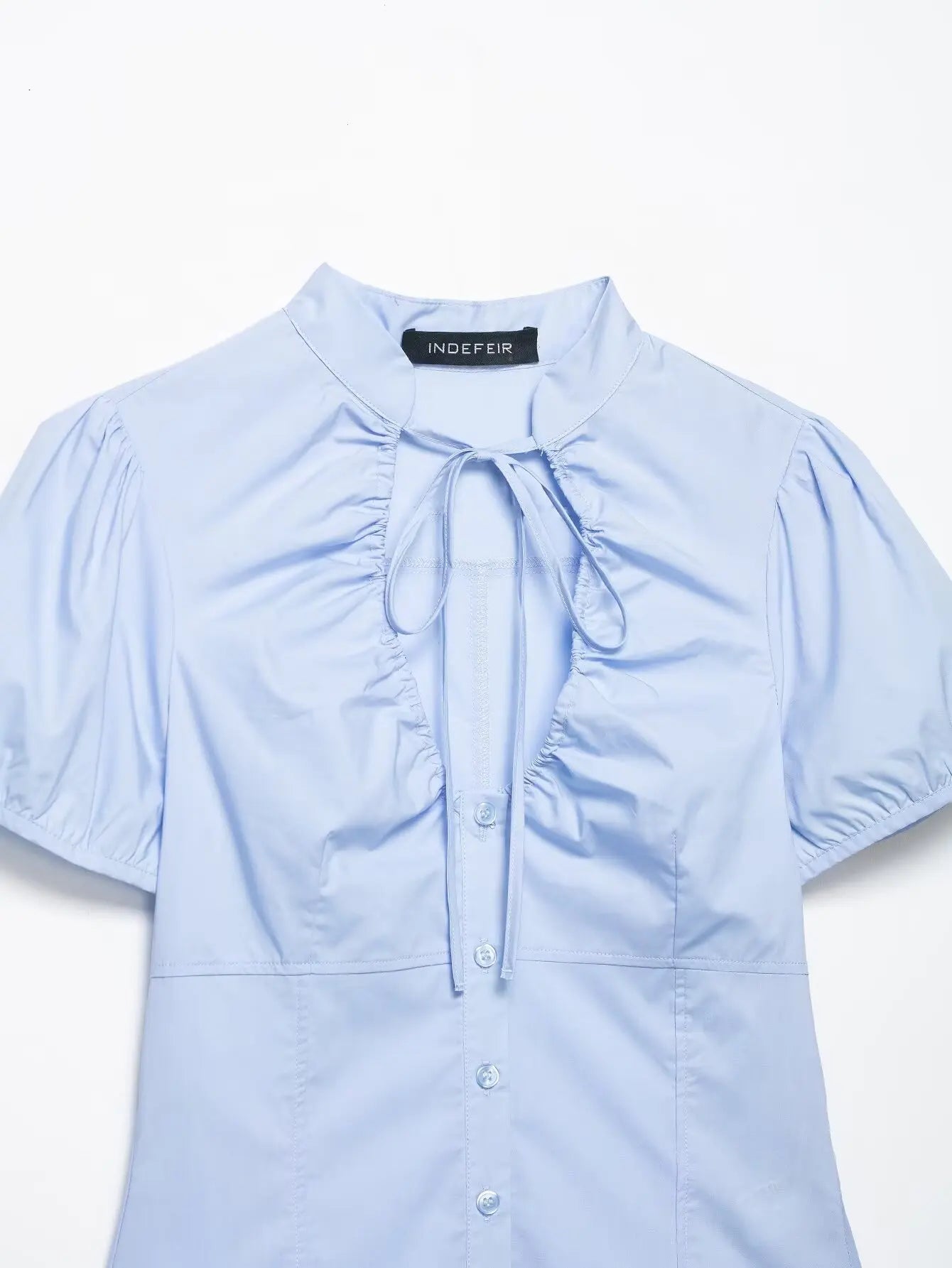 Lace Up Bow Puff Sleeve Crop Top With V Neck For Women