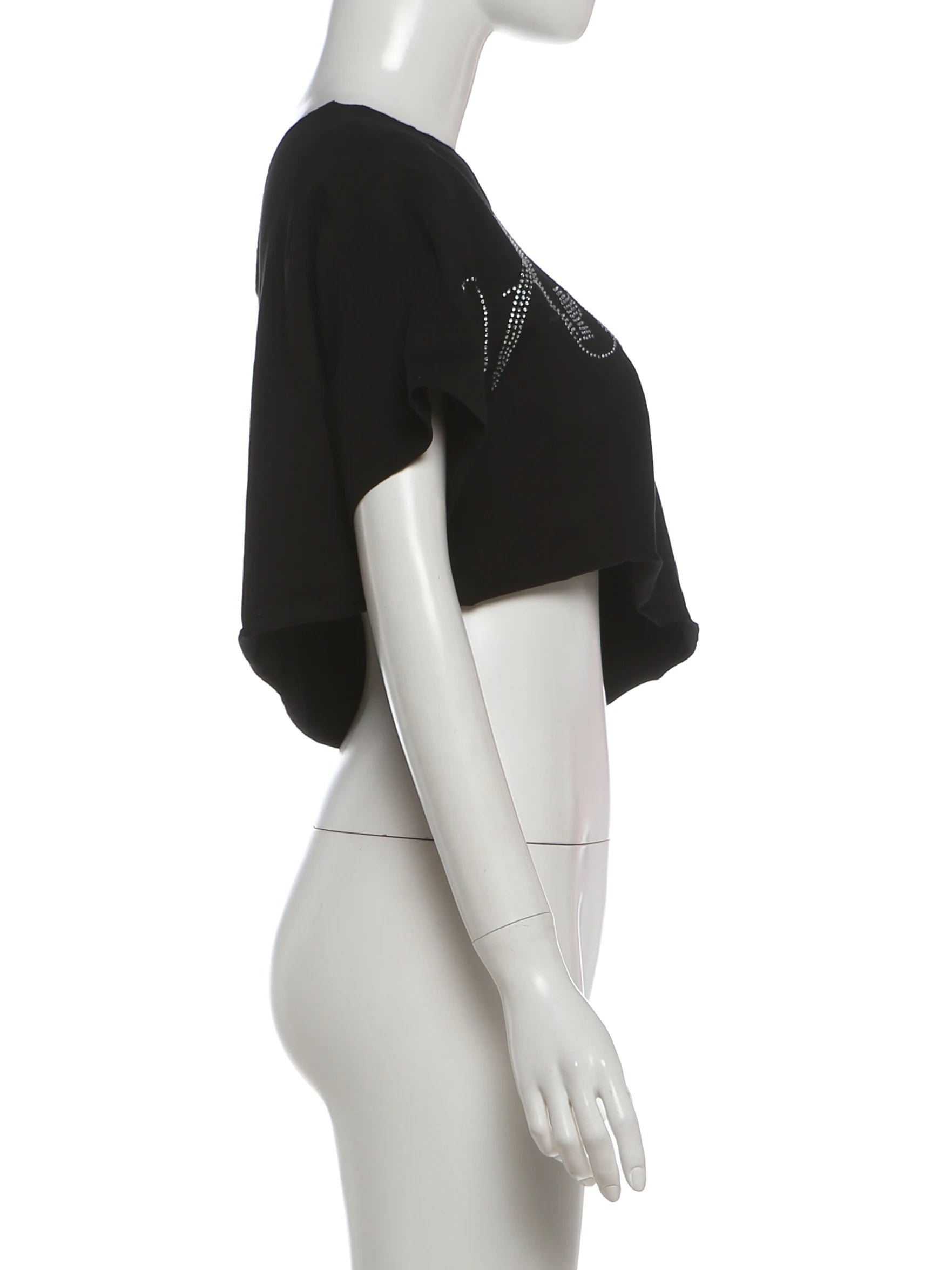Shimmering Letter Rhinestone Tee Off Shoulder Top With Skew Collar