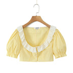 Yellow Gingham Lace Top And Skirt Set Vintage