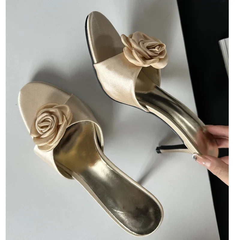 Floral Summer Slides With Low Heels