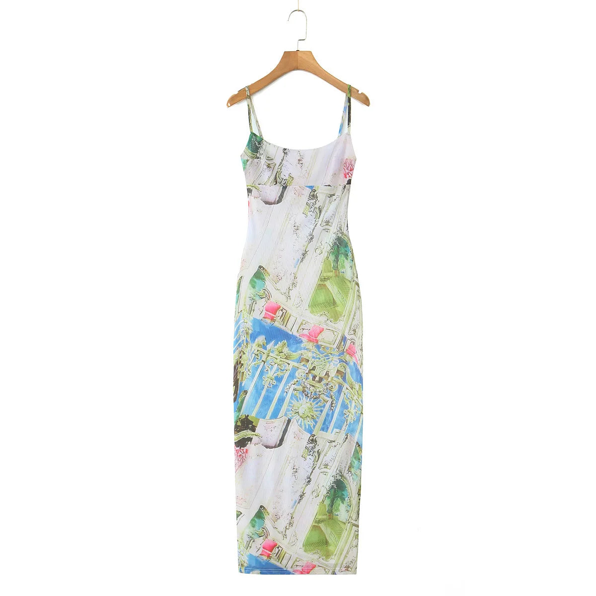 Sunlit Printed Strap Dress With Slim Fit Silhouette