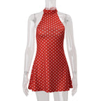 Elegant Off Shoulder Polka Dot Mini Dress Sleeveless Backless High Waist