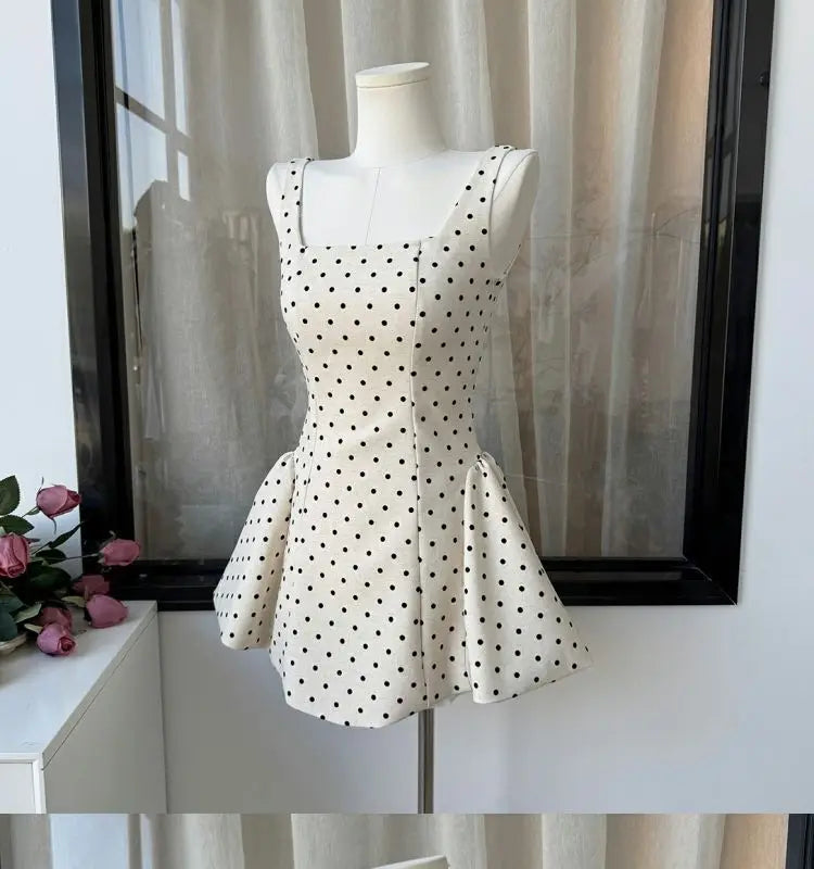 Polka Dot Gingham Mini Dress With Square Collar