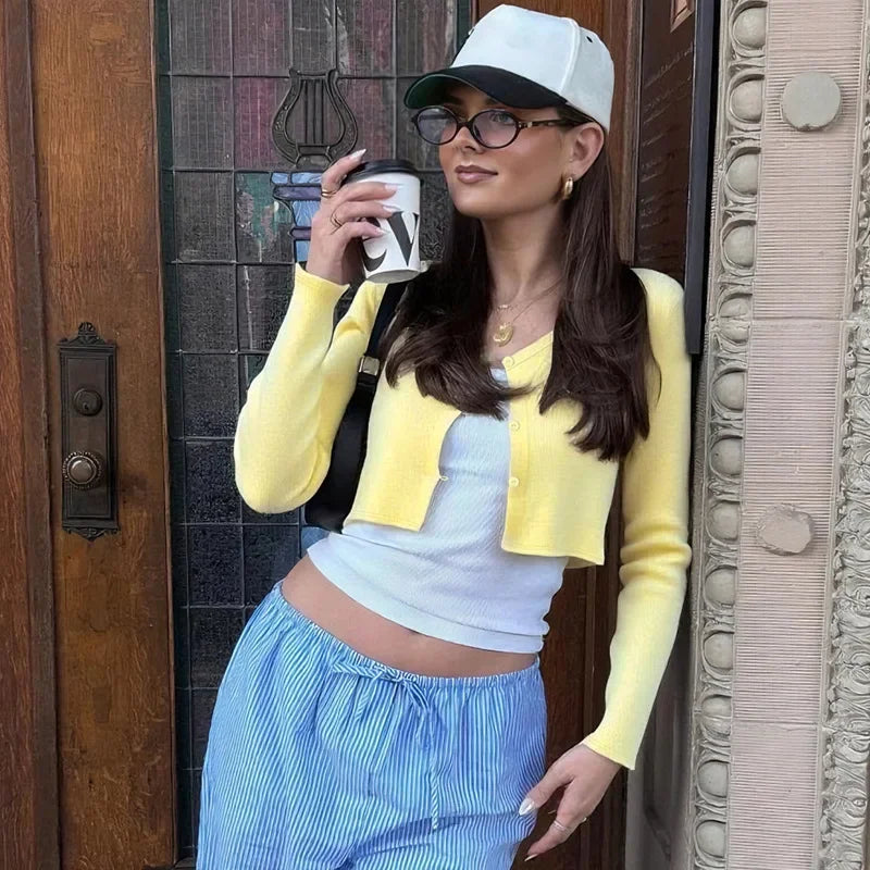 Female Cardigan Fashion Solid Long Sleeve Sexy Ribbed Casual Top