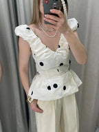 Fashion Women's Lady Suit Halter A-line Tops Bud Loose Skirt Polka Dot Set