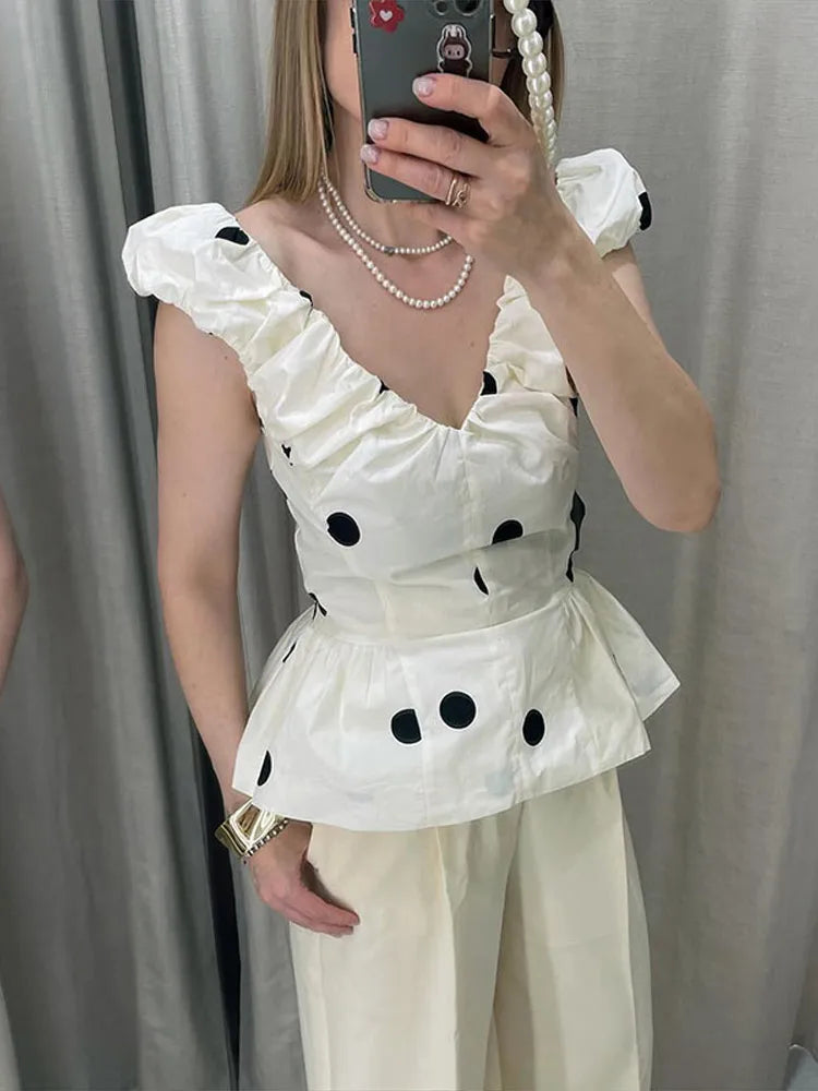 Fashion Women's Lady Suit Halter A-line Tops Bud Loose Skirt Polka Dot Set