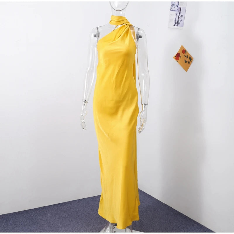 Sexy Satin Ribbon Backless Halter Dress For Elegant Evening Gown