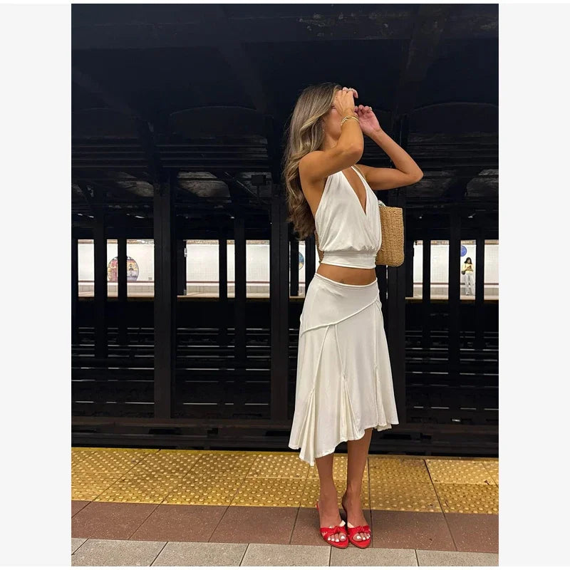 Elegant Asymmetrical A Line Midi Skirt High Waisted Pleated