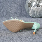 Elegant Embroidered Mesh Pointed Toe Heels
