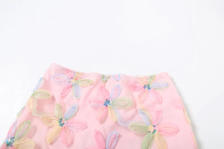 Colorful Floral Sequined Mesh Mini Skirt