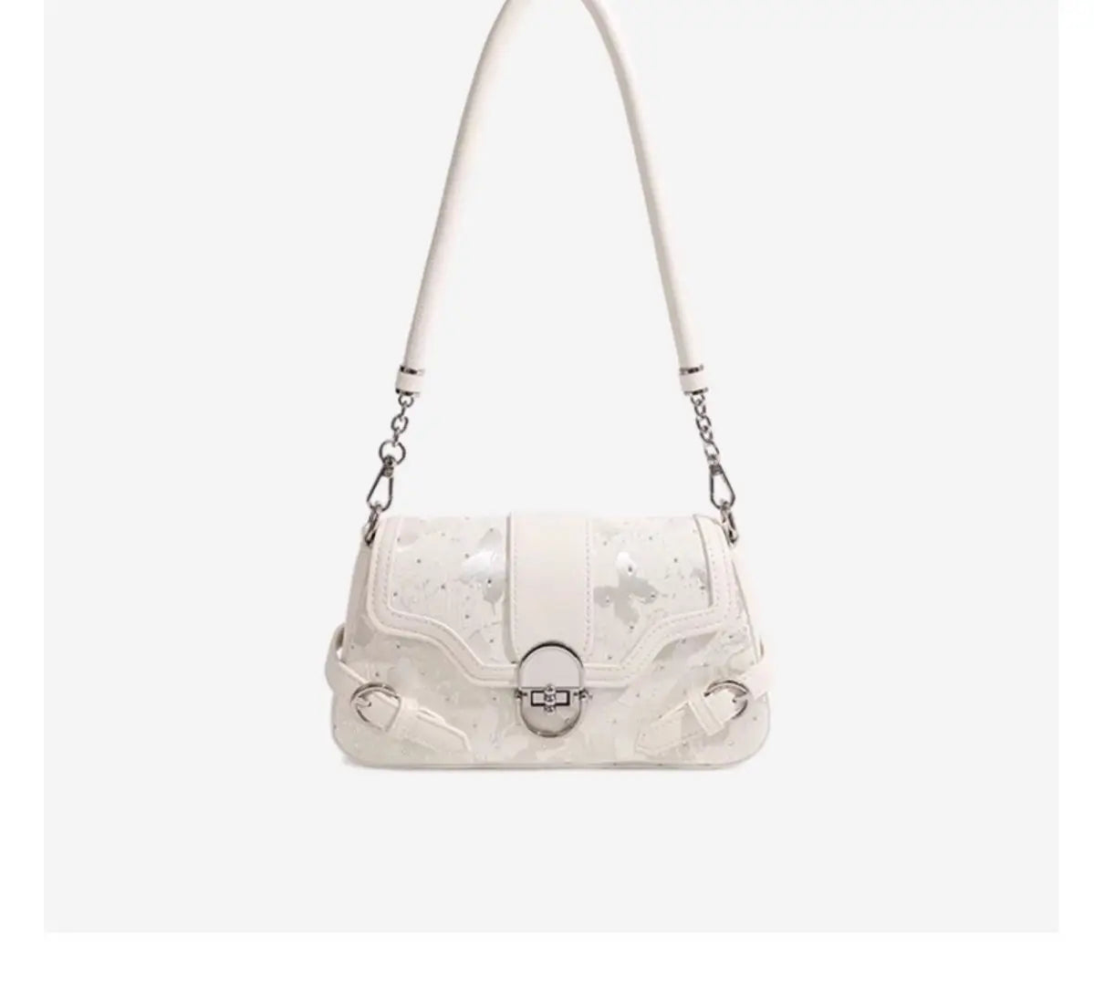 Whimsical Fairycore White Shoulder Bag With Butterfly Print Dreamy Harajuku Style Purse