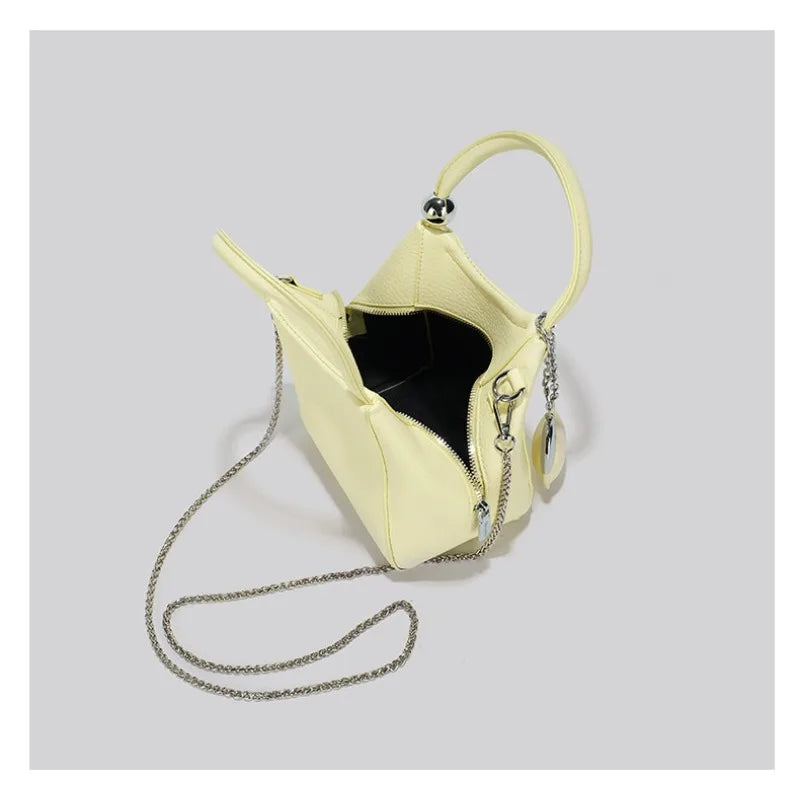 Romantic Litchi Grain Mini Shoulder Bag With Heart Pendant And Delicate Chain Strap