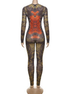 Tie Dye Jumpsuit With O Neck Zip Front Slim Streetwear Overalls