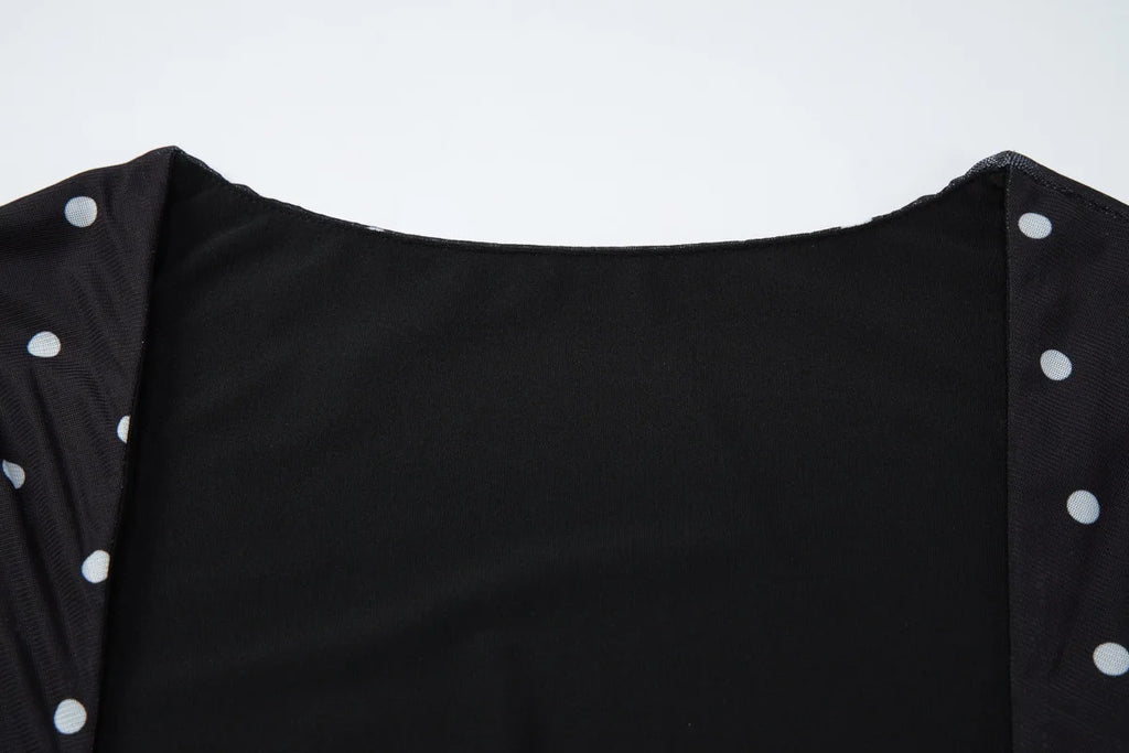 Dot Print Square Neck Mesh Tee