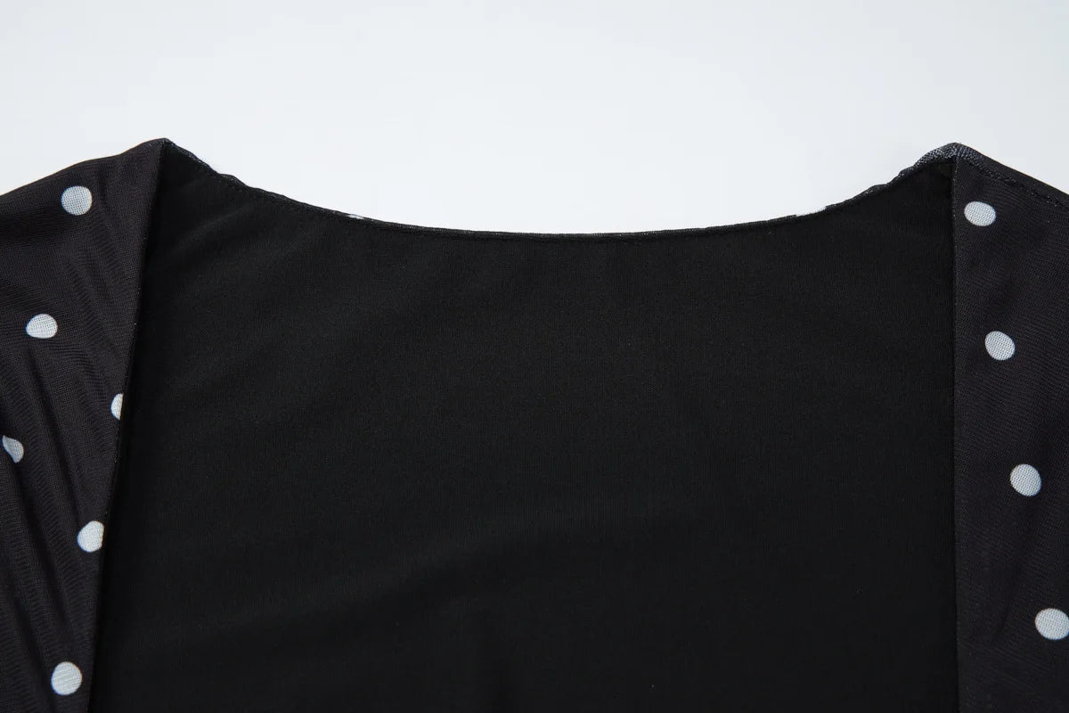 Dot Print Square Neck Mesh Tee