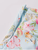 Floral Halter Midi Dress With Spaghetti Straps, Backless Corset Waist Tie Up Detail