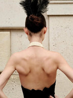 Halter Backless Patchwork Crop Top Sleeveless Cinched Waist