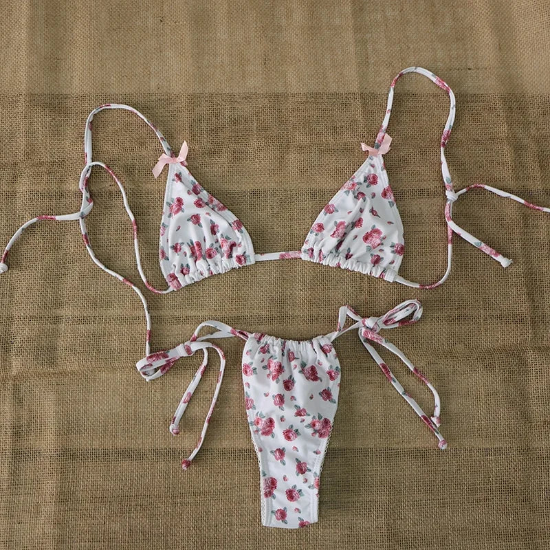 Micro Bikini Push Up Set In Bold Print Brazilian Thong Style