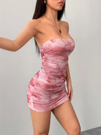 Retro Summer Spaghetti Strap Print Mini Dress Off Shoulder