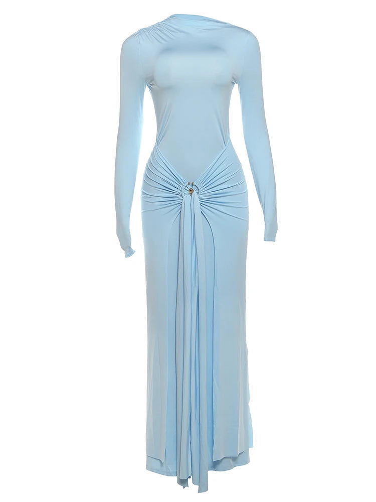 Ruched Maxi Dress For Women Chic Bodycon With Long Sleeves