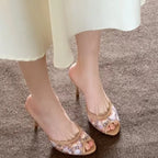 Floral Embroidered Mesh High Heel Sandals