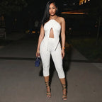 Urban Halter Crop Top And High Waist Capri Set With Metal Ring Detail Two-piece
