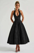 Backless Halter Evening Dress With Lace Jacquard For Elegant Special Occasions