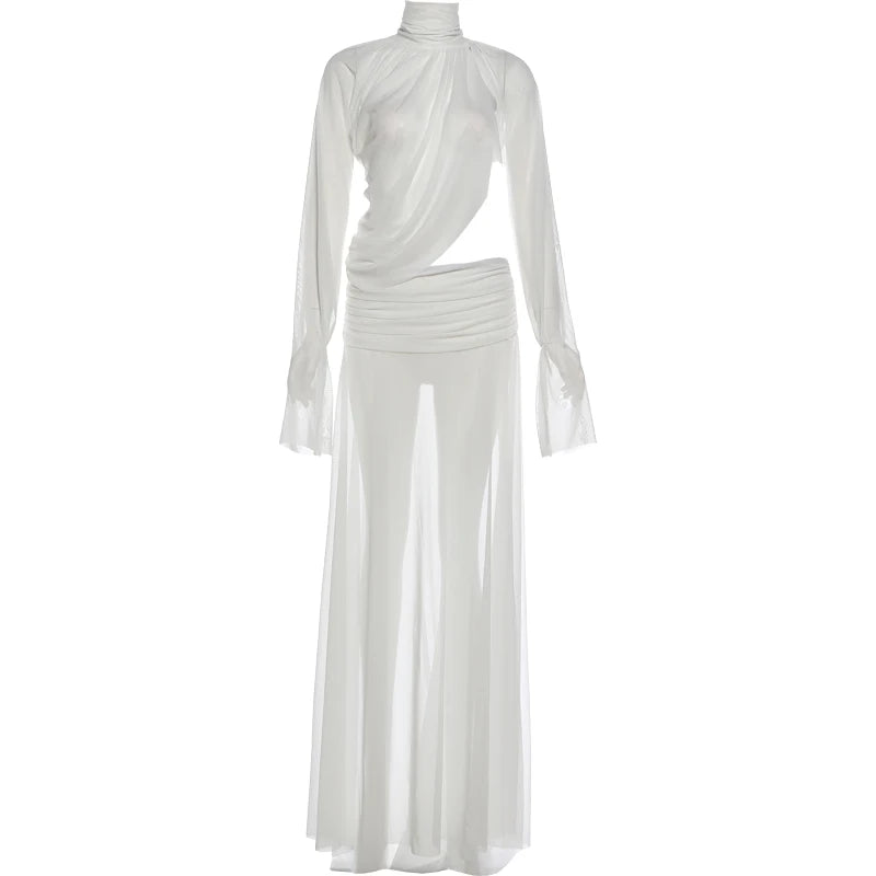 Sheer 2-Piece Turtleneck Crop Top & Skirt Set