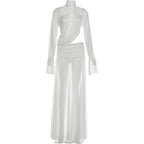 Sheer 2-Piece Turtleneck Crop Top & Skirt Set