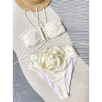 Floral 3D Detail Bikini Swimsuit With High Waist And Wrinkled Texture For Beach Days