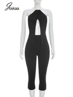 Urban Halter Crop Top And High Waist Capri Set With Metal Ring Detail Two-piece