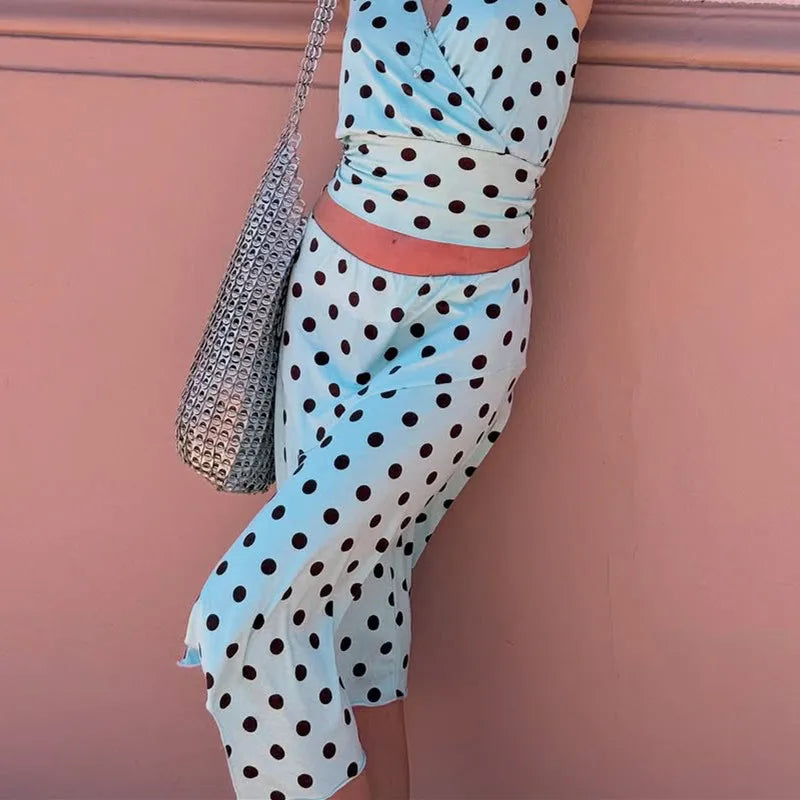 Retro Polka Dot Asymmetrical Midi Skirt With High Waist Flowy A-Line