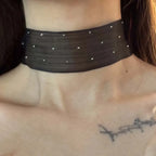 Midnight Mesh Choker Necklace With Crystal Accents For Elegant Night Out Mood And Subtle Glam