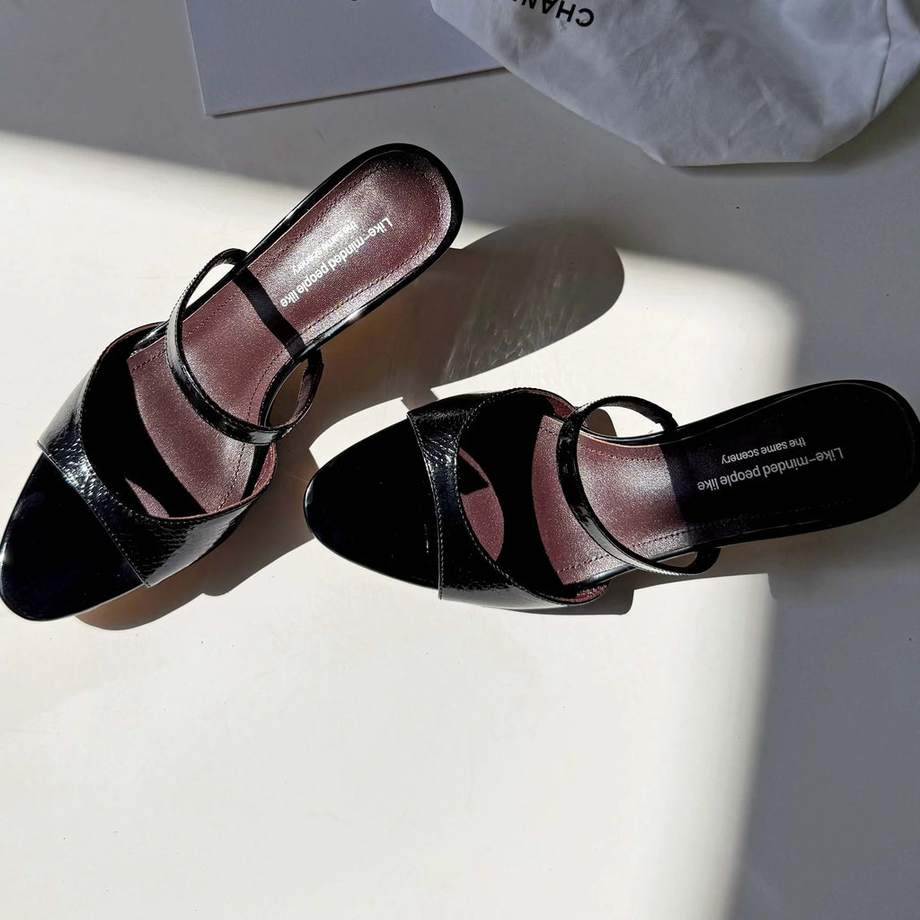 Genuine Leather Slip On Peep Toe Mules