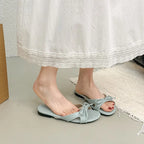 Butterfly Knot Open Toe Slides For Women Non Slip Flats