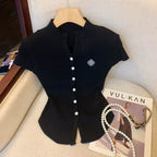Luxe Knit Cropped Blouse V Neck Cardigan Slim Fit Top