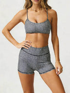 Halter Bikini Set Women Plaid Vintage Bathing Suit High Waisted Beach Shorts