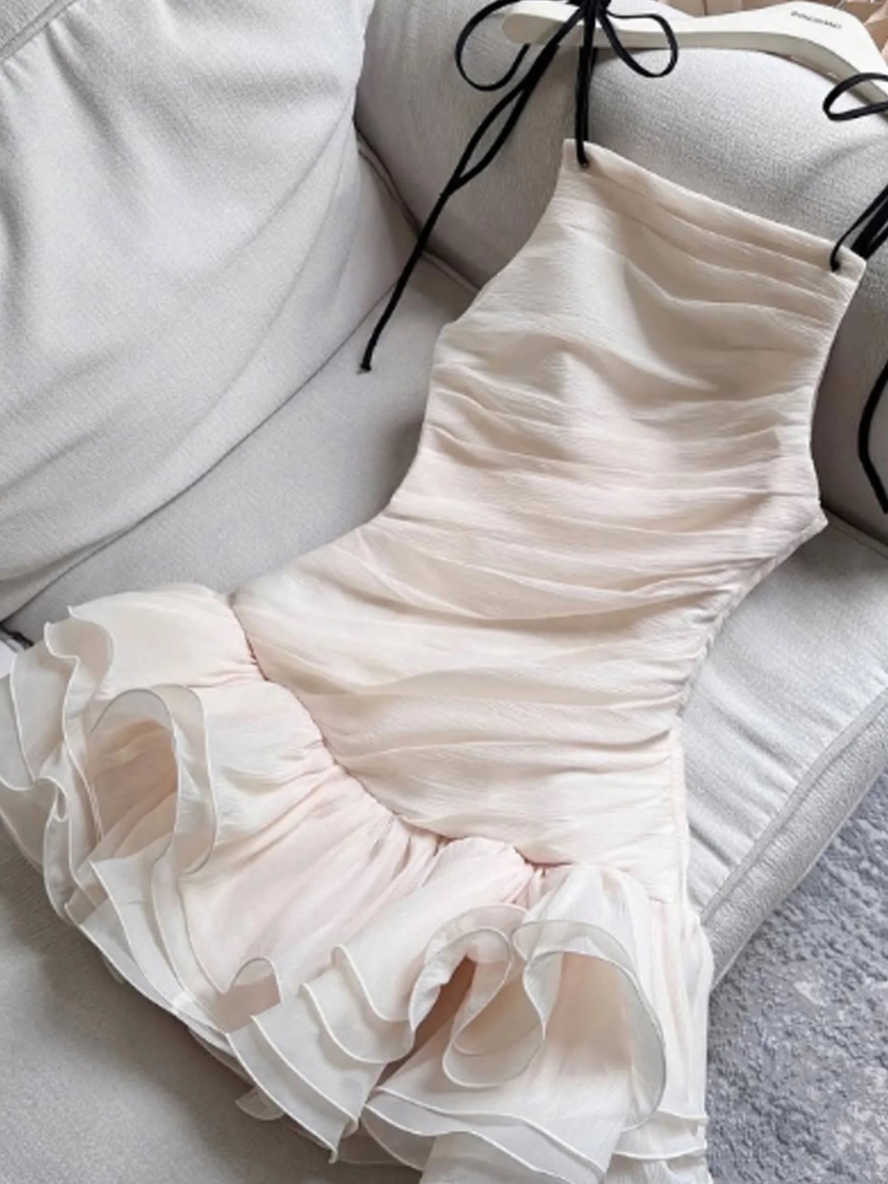 Chic Bow Puff Evening Dress Spaghetti Straps Elegant Party Mini