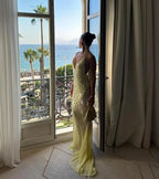 Sequin Deep V Neck Mermaid Maxi Dress Backless Sleeveless Lace Up Gown