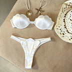 Shell 3 Pcs Bikini with Skirt Push Up Swimwear Underwire Bathing Suit
