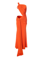 One Shoulder Backless Hollow Dress With Irregular Pleats And Tassel Patchwork