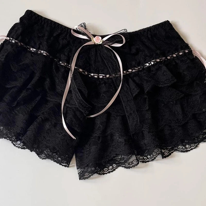 Fairycore Lace Trim Multilayer Shorts Kawaii