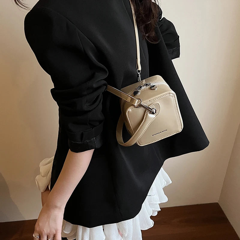 Mini Box PU Leather Crossbody Bag With Short Handle Phone Friendly Compact
